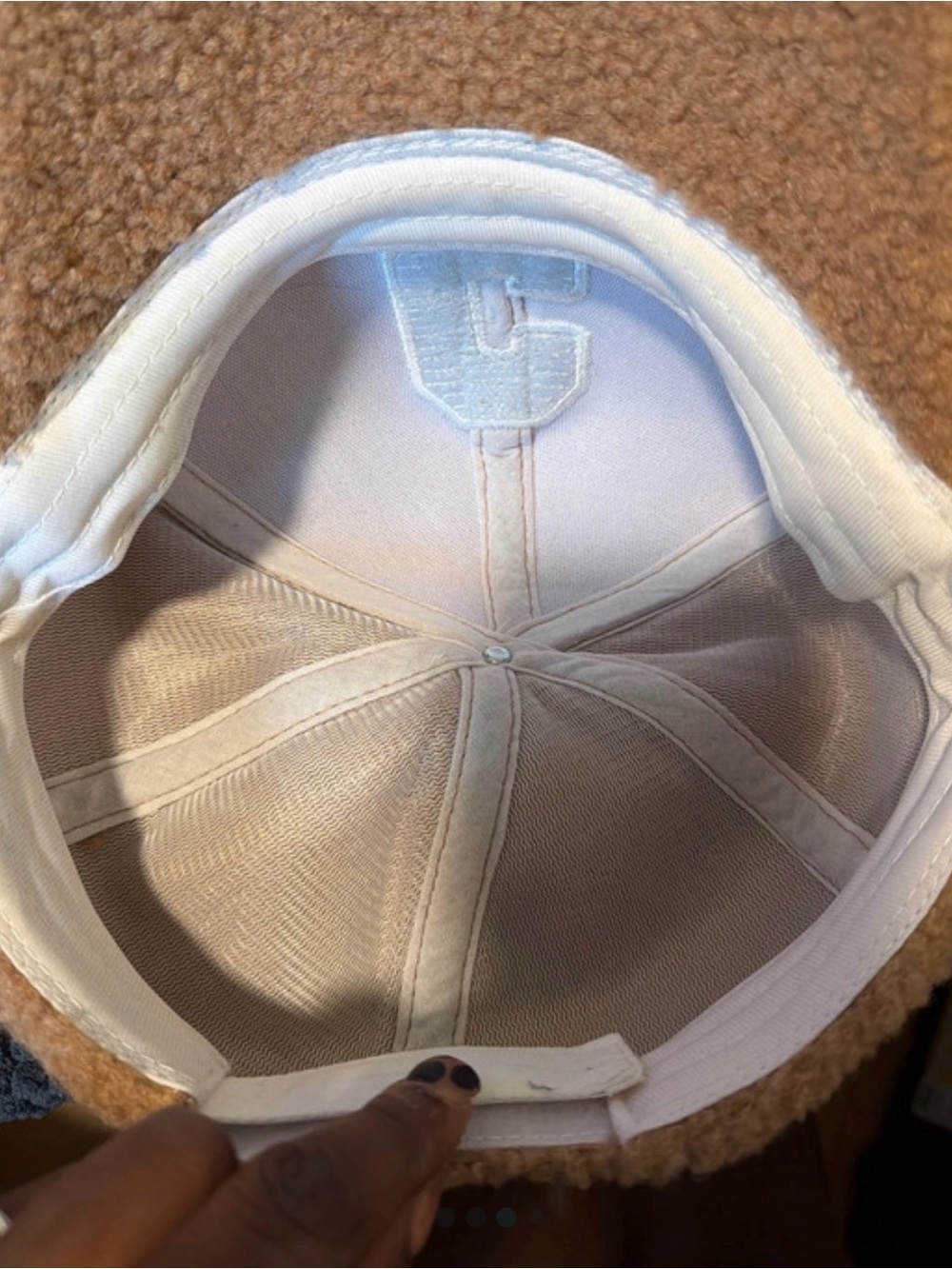 SHEIN Sherpa Baseball Cap with 'C' Patch - Camel & White - Picture 2 of 3